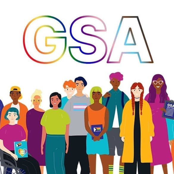 GSA is written in rainbow with a variety of people below the letters