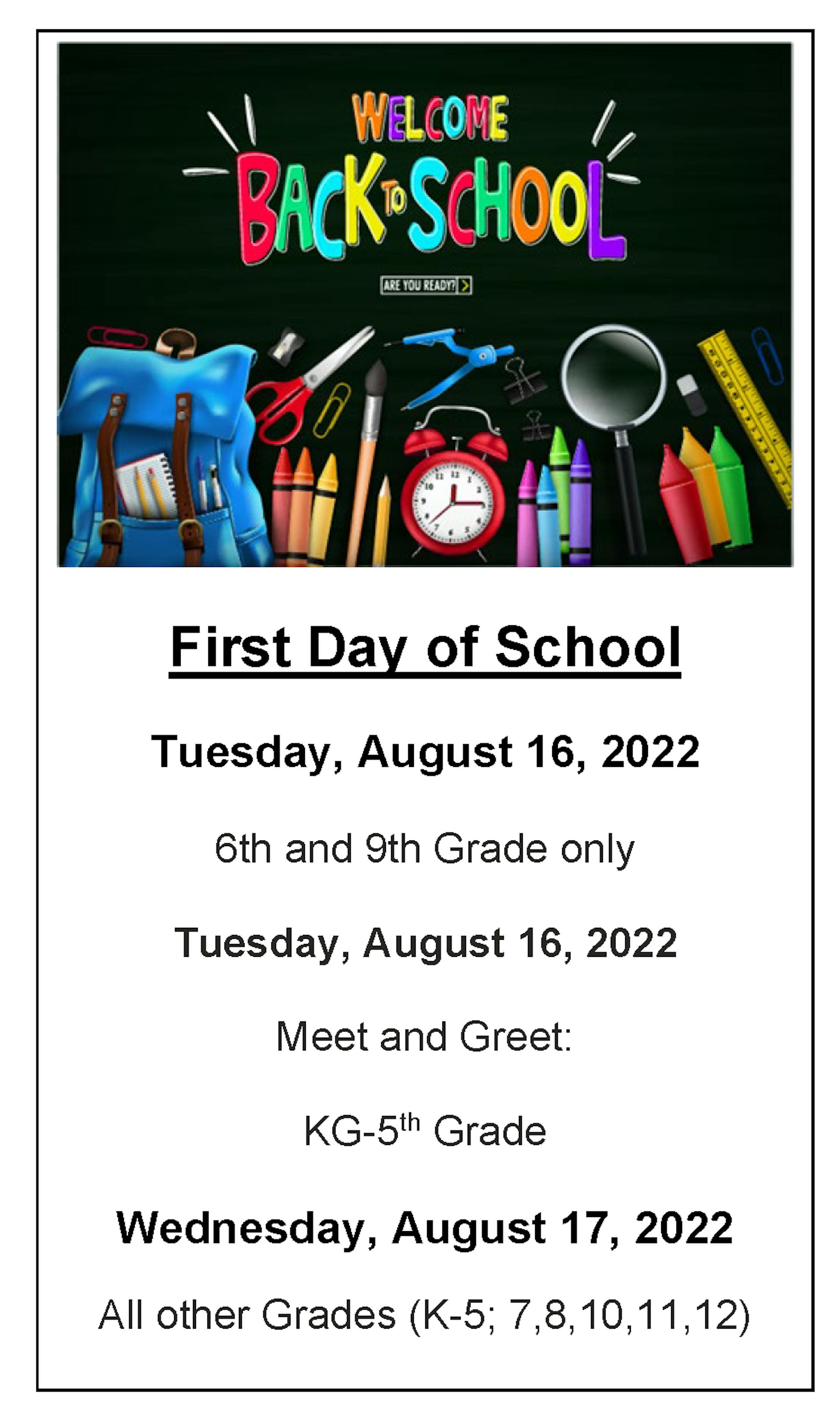  Start dates for Payette School District Schools. 